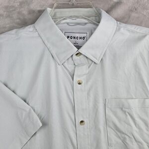 PONCHO Mens Large Slim Fit Short Sleeve Button Down Shirt Light Green ultra-lite